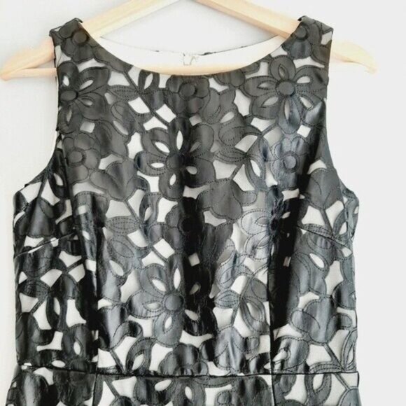 CALVIN KLEIN Floral Faux Leather Lace Sheath Dress SZ 4 - Picture 4 of 12